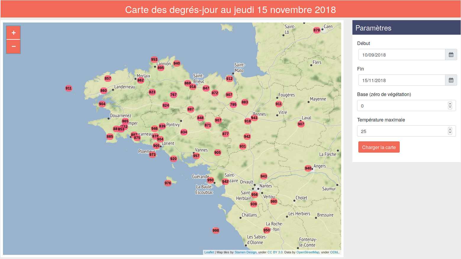 Exemple de carte de degrés-jours de croissance
